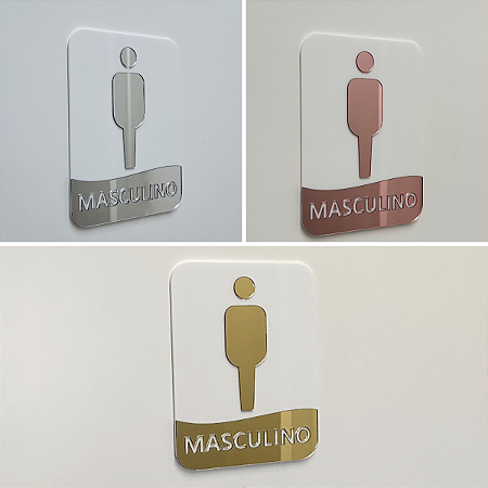 Placa de Identificação para Banheiros Masculino - Acrílico Branco